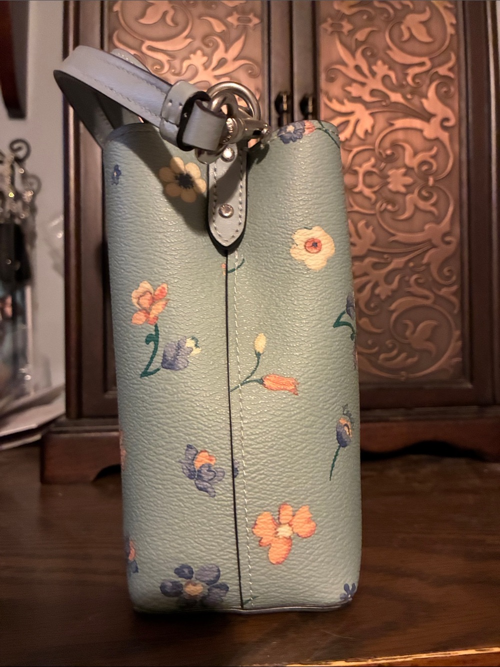 Coach  Floral Pebbled Leather Crossbody Bag with Silver Hardware - Picture 3 of 7